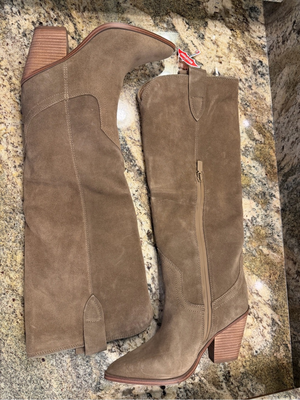 Blondo Wylde Taupe Suede Knee-High Western Boots